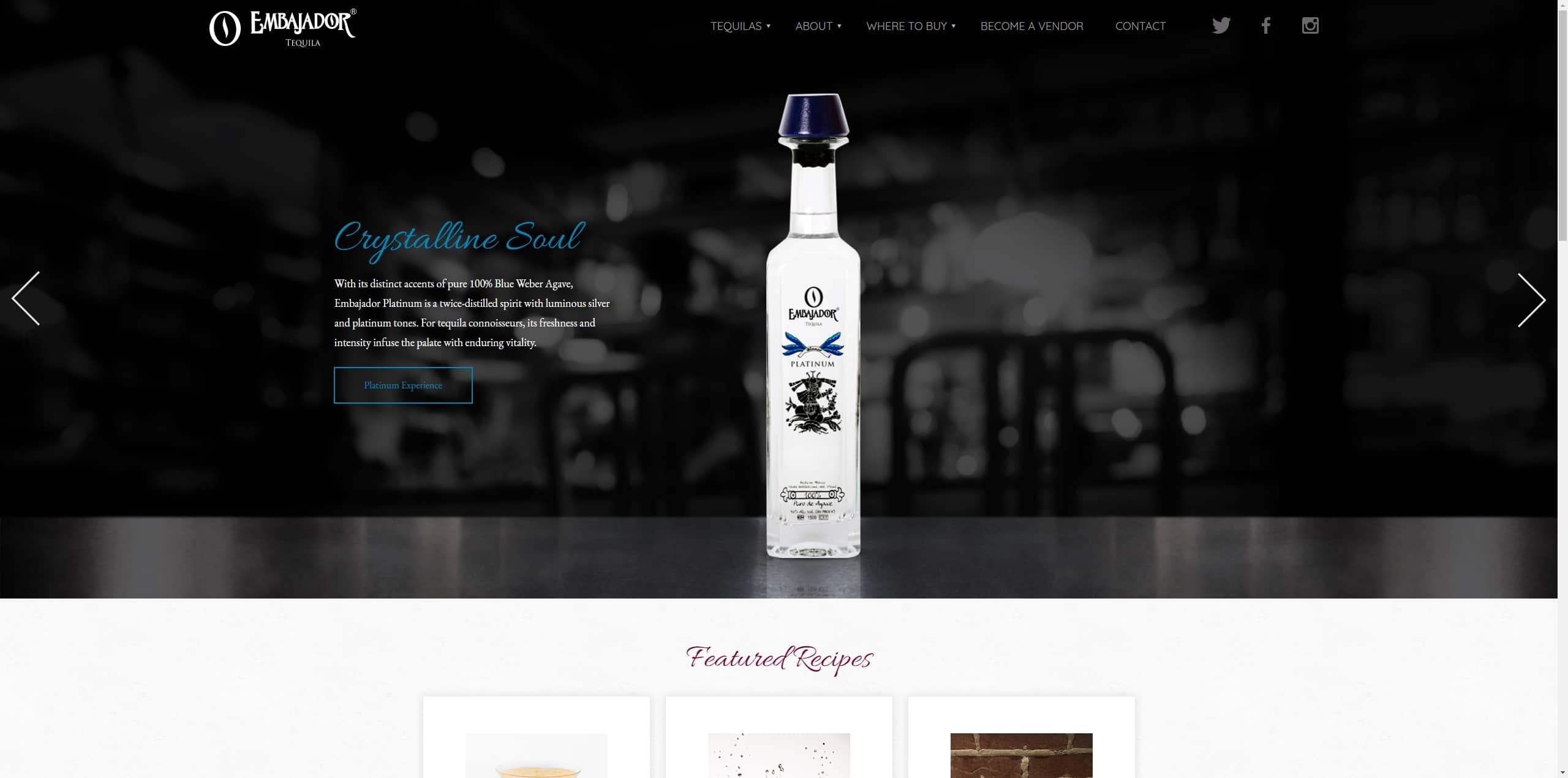The main site for Embajador Tequila by web developer Alyssa Videlock