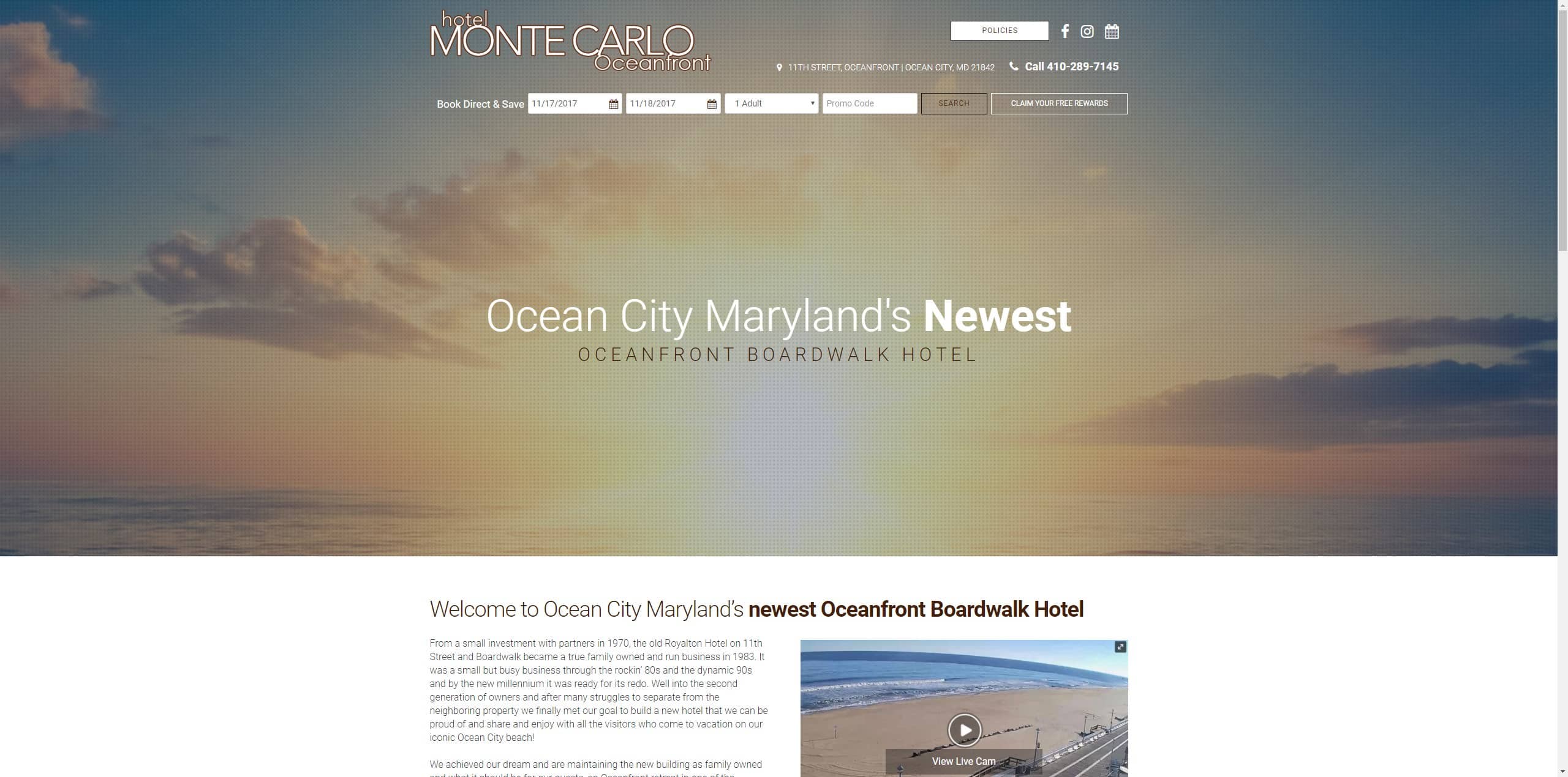 Front page design for Monte Carlo Oceanfront by web developer Alyssa Videlock